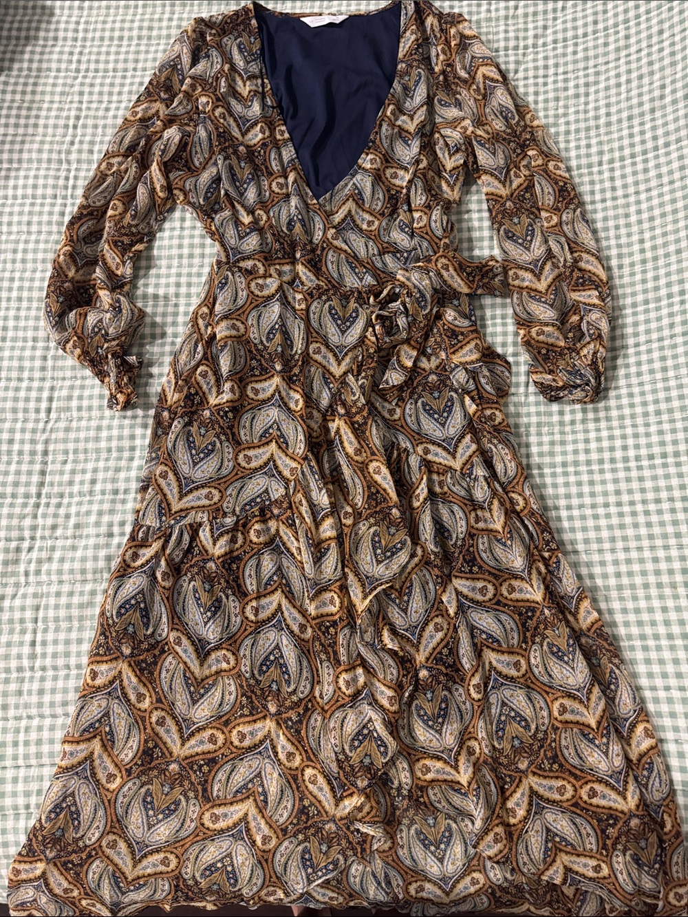 LC Lauren Conrad Brown and Navy Paisley Wrap Dress